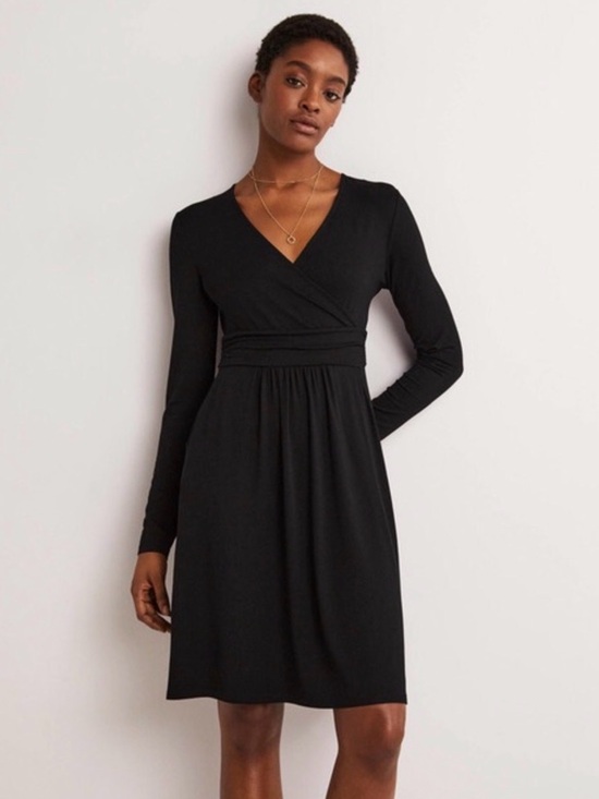Boden Dresses & Skirts - Boden Layla Jersey Black Long Sleeve Mock Wrap Dress